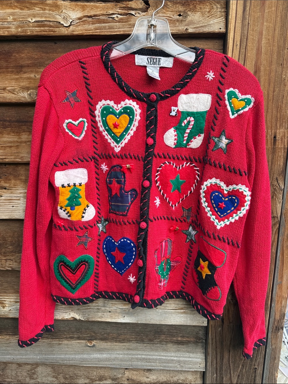 SEGUE knit vintage ugly Christmas sweater patchwork